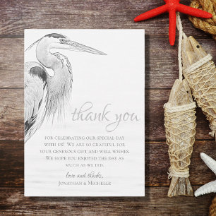 Tarjeta De Agradecimiento Boceto de ave acuática Garza Azul Boda plana