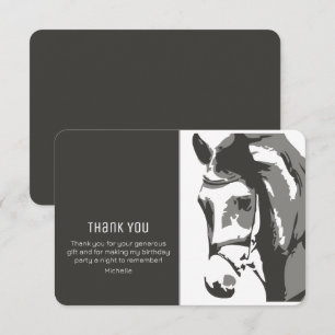 Tarjeta De Agradecimiento Boceto de caballo Cumpleaños moderno gris y blanco
