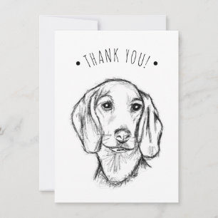 Tarjeta De Agradecimiento boceto de perro salchicha dibujado a mano en negro