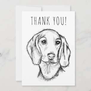 Tarjeta De Agradecimiento boceto de perro salchicha dibujado a mano en negro