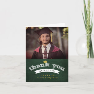 Tarjeta De Agradecimiento Boceto de Pizarra Retro Foto Graduación Gorro Grad