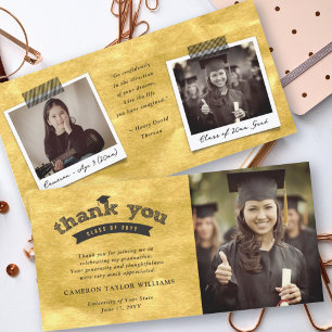 Tarjeta De Agradecimiento Boceto de tipografía de oro negro Foto de gorra de