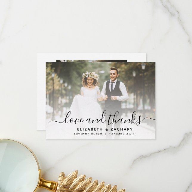Tarjeta De Agradecimiento boda 2-Photo Black Script (Anverso/Reverso In Situ)