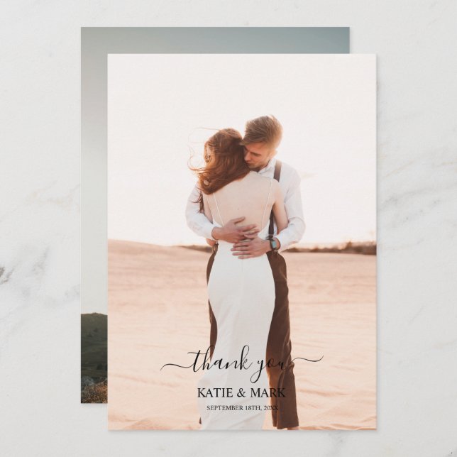Tarjeta De Agradecimiento Boda 2 Photo Love Script Boda Gracias (Anverso / Reverso)