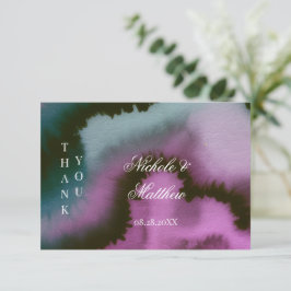 Tarjeta De Agradecimiento Boda abstracta morada y turquesa