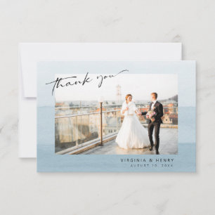 Tarjeta De Agradecimiento Boda Acuarela Azul