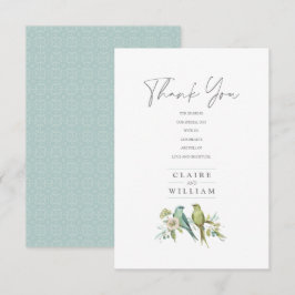 Tarjeta De Agradecimiento Boda Acuarela Botánica Pájaros Verdes Azules