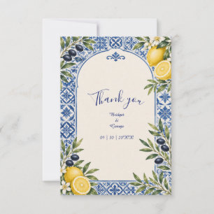 Tarjeta De Agradecimiento Boda acuarela de arco de olivo cítrico mediterráne