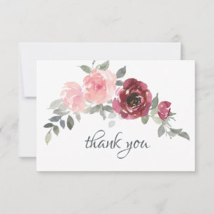 Tarjeta De Agradecimiento Boda acuarela de flores rosa rubor burdeos