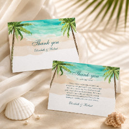 Tarjeta De Agradecimiento Boda acuarela de playa tropical y palmeras