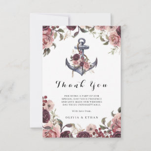 Tarjeta De Agradecimiento Boda acuarela floral ancla náutica