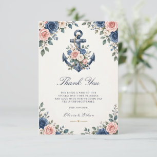 Tarjeta De Agradecimiento Boda acuarela floral ancla náutica