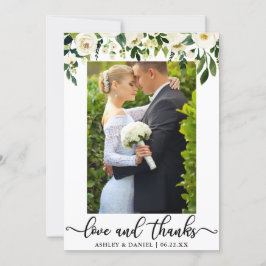 Tarjeta De Agradecimiento Boda acuarela Verde Floral blanca