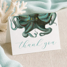 Tarjeta De Agradecimiento Boda Acuario Verde Pulpo Plegado
