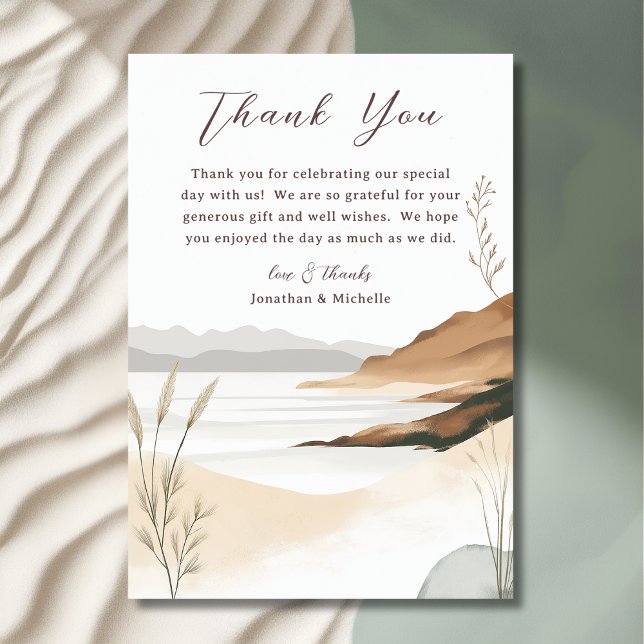 Tarjeta De Agradecimiento Boda acuático de la playa de Moda costera (Front - Coastal Chic Beach Watercolor Wedding Thank You Card)
