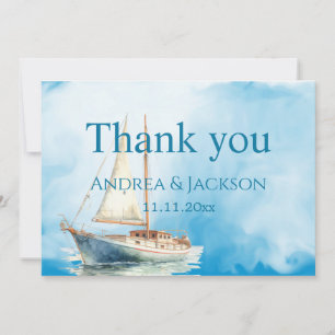 Tarjeta De Agradecimiento Boda acuático en barco de vela Gracias
