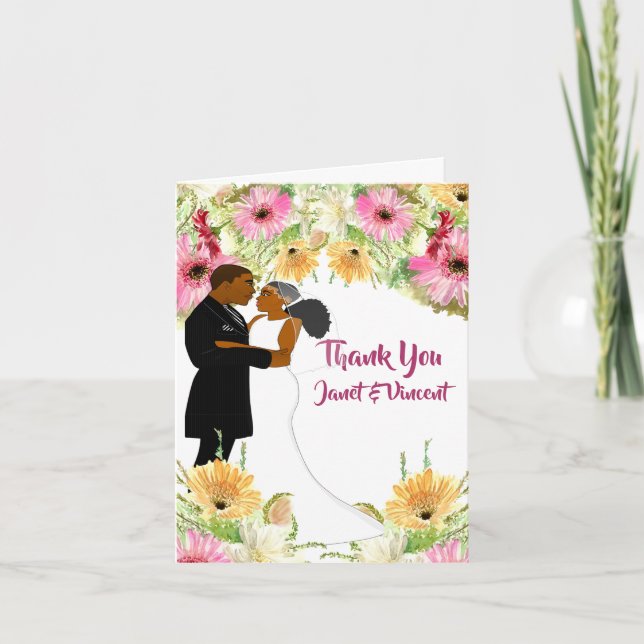 Tarjeta De Agradecimiento Boda afroamericano floral gracias (Anverso)