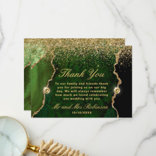 Tarjeta De Agradecimiento Boda Ágata Brillo Oro Verde