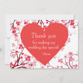 Tarjeta De Agradecimiento Boda agradecida corazones rojos