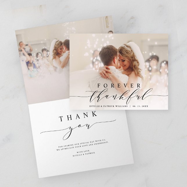 Tarjeta De Agradecimiento Boda Agradecido por Black Script 2 (Front & Inside)
