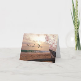 Tarjeta De Agradecimiento Boda al Atardecer en la Playa Plumeria