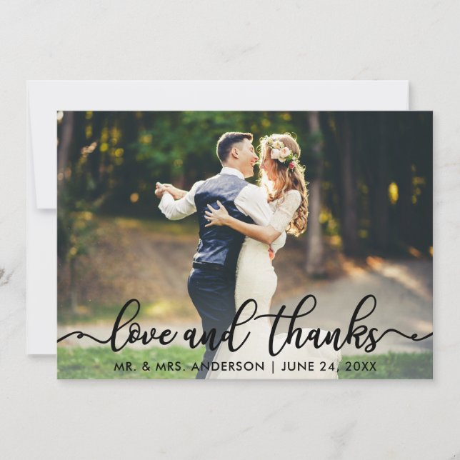 Tarjeta De Agradecimiento Boda Amor y Gracias Foto Gracias B (Anverso)