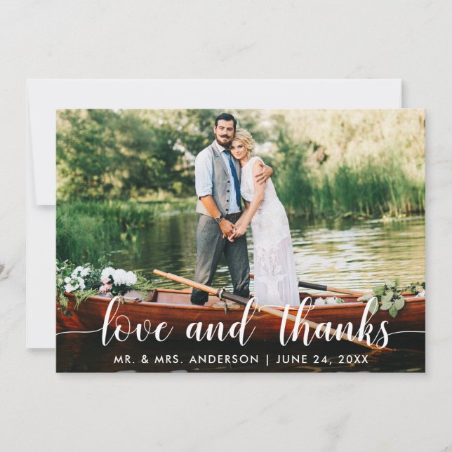 Tarjeta De Agradecimiento Boda Amor y Gracias Foto Guión Blanco (Anverso)