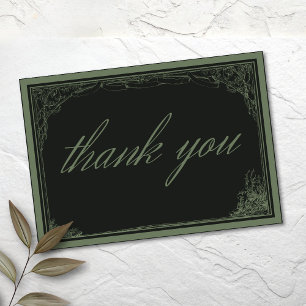 Tarjeta De Agradecimiento Boda Arco de Enrejado Botánico Vintage Negro Sage
