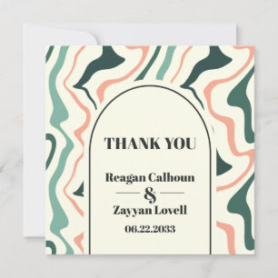 Tarjeta De Agradecimiento Boda arcoíris retro verde menta y rosa