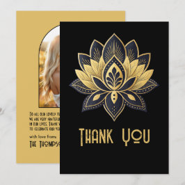 Tarjeta De Agradecimiento Boda Art Déco al Estilo Gatsby de Negro y Dorado