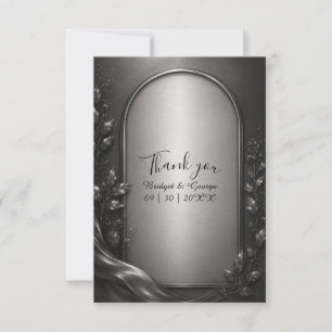 Tarjeta De Agradecimiento Boda Art Déco con Arco de Metal Gris Oscuro y Ambi