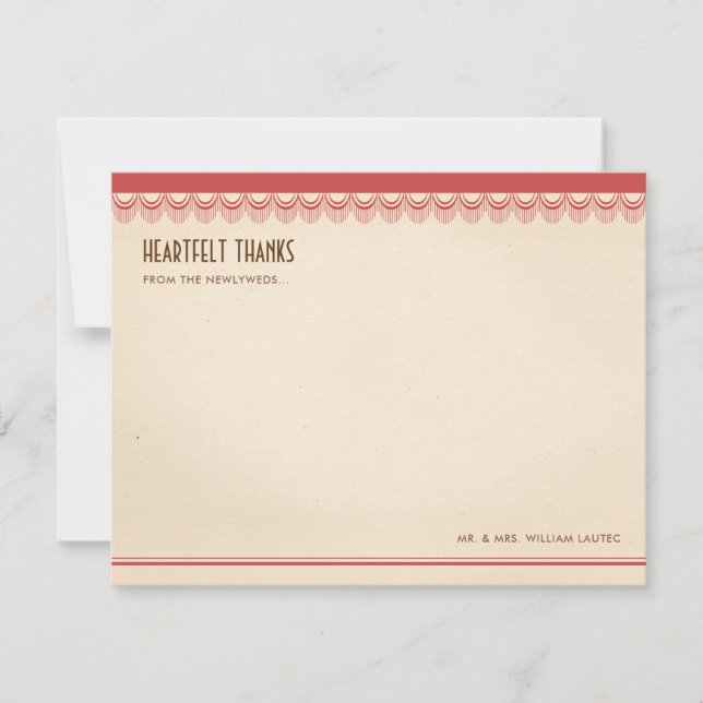 Tarjeta De Agradecimiento Boda Art Deco de Grunge Grunge y Parchment (Anverso)