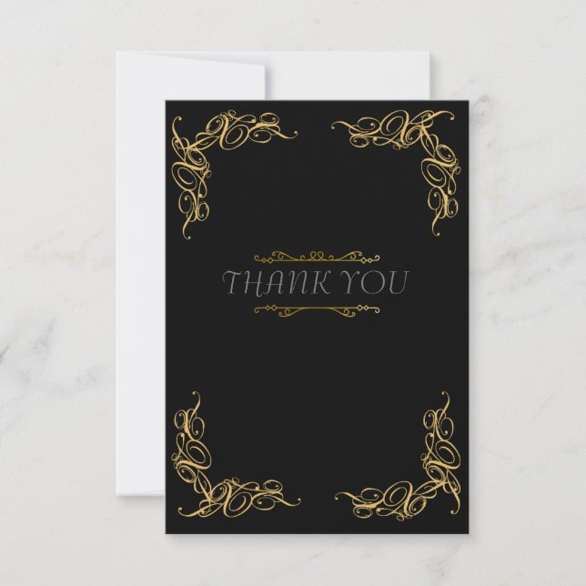 Tarjeta De Agradecimiento Boda Art deco oro negro (Anverso)