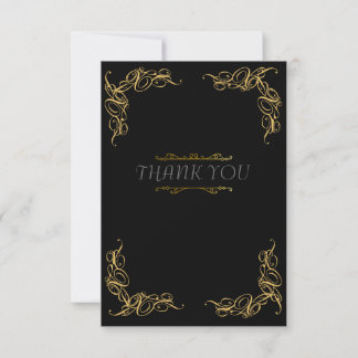 Tarjeta De Agradecimiento Boda Art deco oro negro