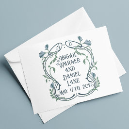 Tarjeta De Agradecimiento Boda Art Nouveau azul-verde