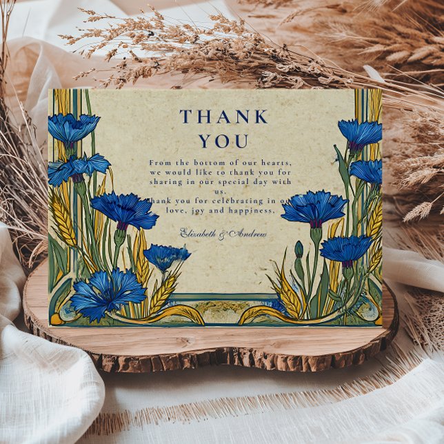 Tarjeta De Agradecimiento Boda Art Nouveau Blue Cornflower (Subido por el creador)