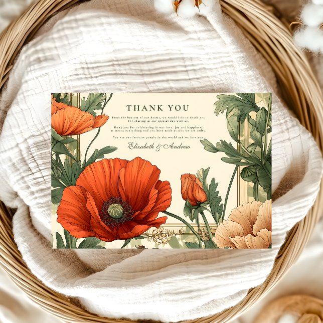 Tarjeta De Agradecimiento Boda Art Nouveau con amapola (Subido por el creador)