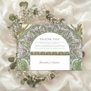 Tarjeta De Agradecimiento Boda Art Nouveau con arco de hoja de olivo