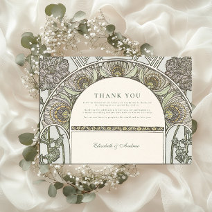 Tarjeta De Agradecimiento Boda Art Nouveau con rubor botánico