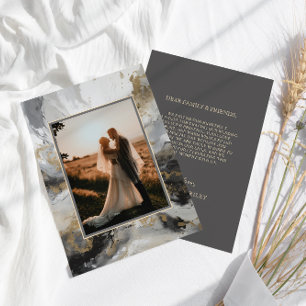 Tarjeta De Agradecimiento Boda artístico moderno de antracita de oro