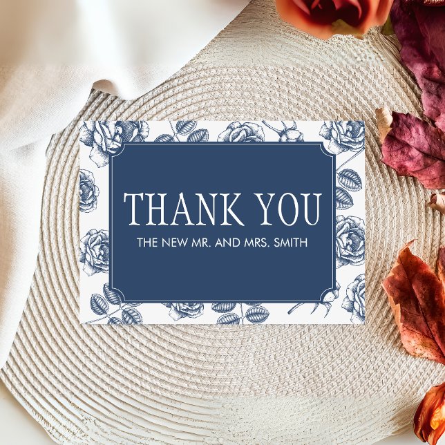 Tarjeta De Agradecimiento Boda asador chino elegante (Blue Vintage Elegant Wedding  Thank you Card)