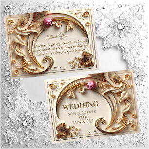 Tarjeta De Agradecimiento Boda Asimétrica Media Luna Barroca de Marfil Dorad