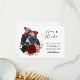 Tarjeta De Agradecimiento Boda Autumanal Gold Burgundy Emarald Greeny