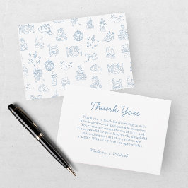 Tarjeta De Agradecimiento Boda Azul Caprichosa Dibujada a Mano