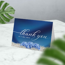 Tarjeta De Agradecimiento Boda Azul de la Marina Azul de Hidrangea