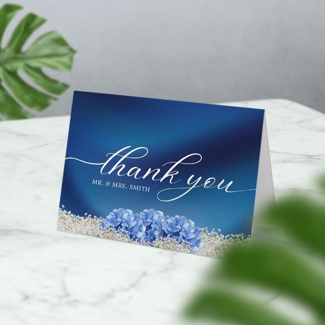 Tarjeta De Agradecimiento Boda Azul de la Marina Azul de Hidrangea (Subido por el creador)