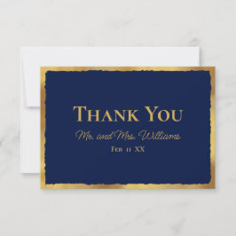 Tarjeta De Agradecimiento Boda azul de la marina de lujo Gold Edge con elega