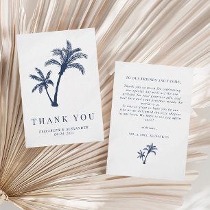 Tarjeta De Agradecimiento Boda azul de la Marina de Playa Tropical Palm Tree