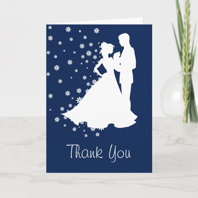 Tarjeta De Agradecimiento Boda Azul de la Marina de Silhouettes Gracias (Anverso)