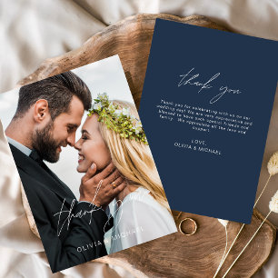 Tarjeta De Agradecimiento Boda Azul de la Marina Gracias Foto Minimalista